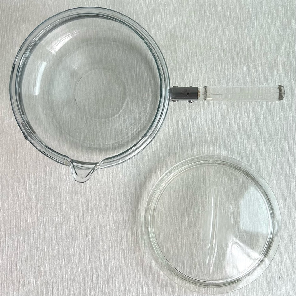 PYREX FLAMEWARE 1 1/2 Qt. clear glass/stainless saucepan with lid ⭐️⭐️⭐️ - Picture 2 of 8